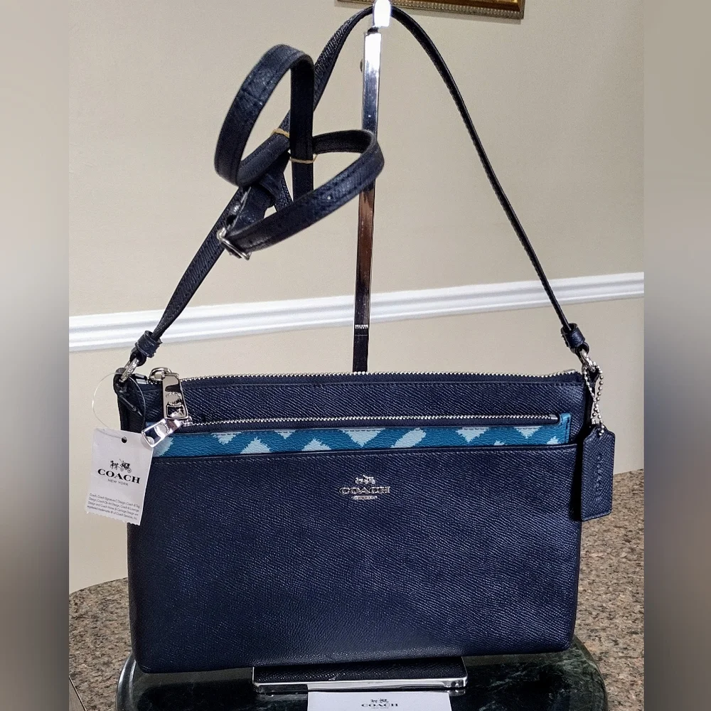 NWT  Coach East/ West Cross body with pop_ Up Pouch Wild plaid print